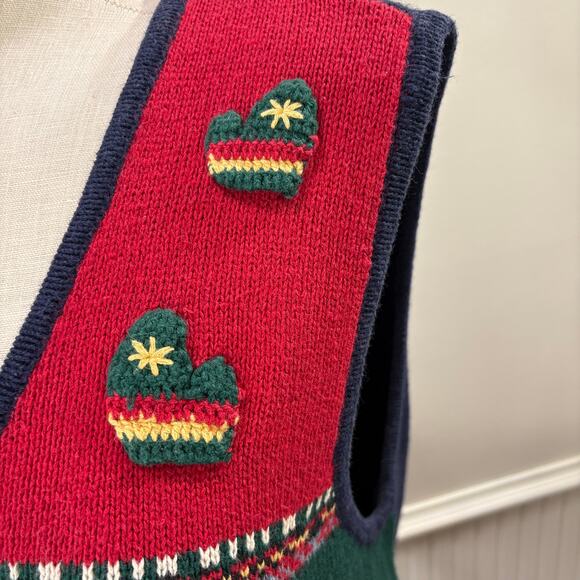 Capacity Vintage Plus Size 1X Cardigan Sweater Vest Teddy Bear Winter Christmas - Picture 10 of 16